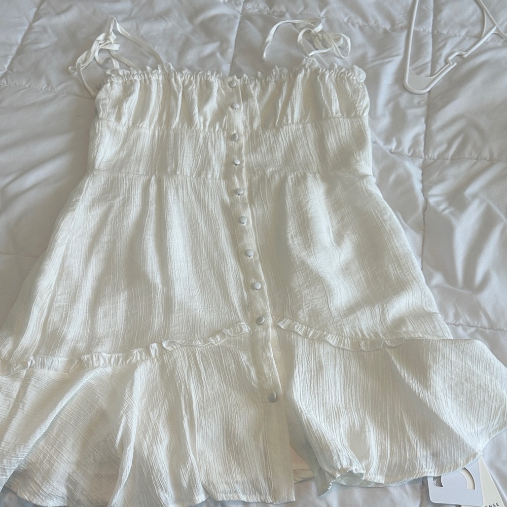 Commense White Ruffle Tie-Strap Sundress